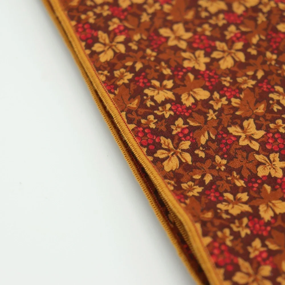 Autumn Botanical Floral Print Fabric Table Runner Gold Leaf Fall Aesthetic Warm